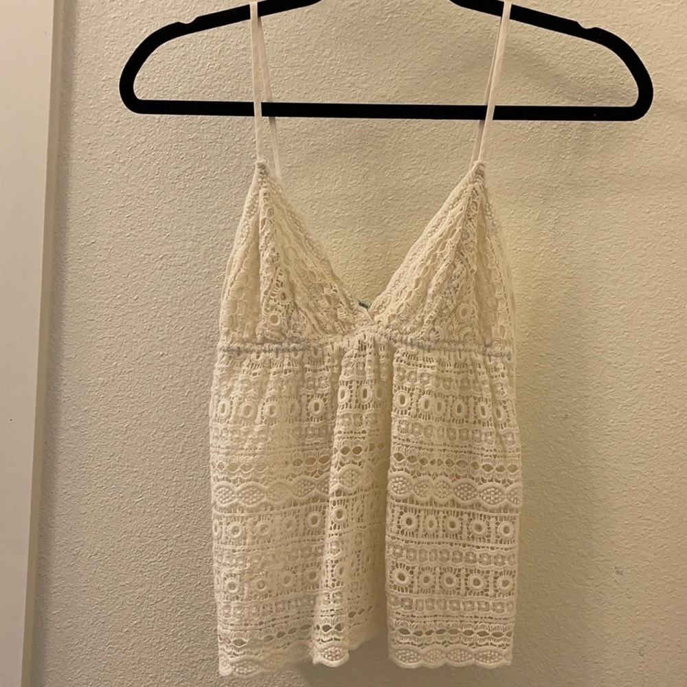 Cream crochet babydoll tank top